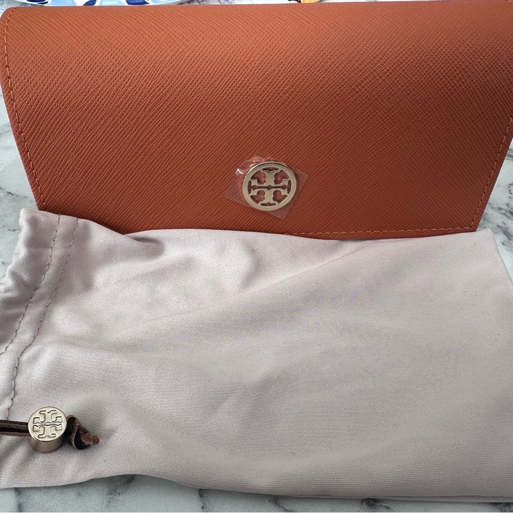 Tory Burch orange sunglasses case with glasses pouch